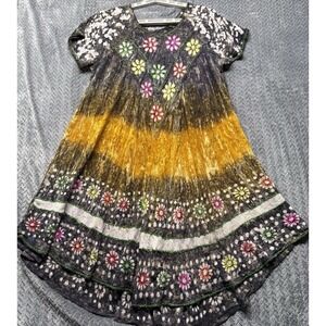 Boho Tie Dye Floral Dress‎ India Free Size Rayon Embroidered Hippie Festival